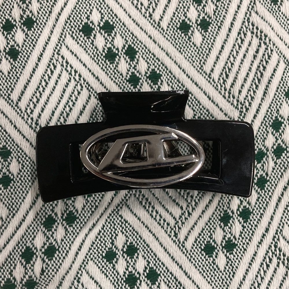 Diesel Black Hair Claw Clip with Silver Logo Accent